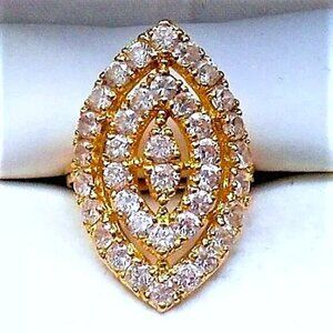 Vintage Solid 22K Yellow Gold CZ Cluster Marquise Cocktail Dinner RING